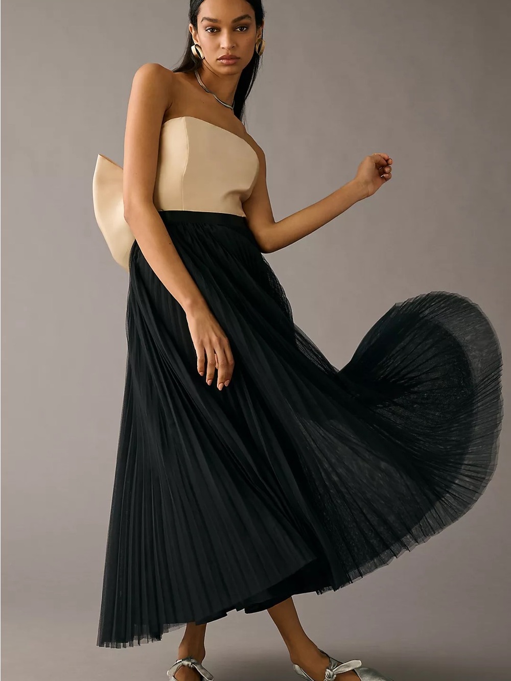 Anthropologie Hutch Pleated Tulle Midi Skirt black Size Small